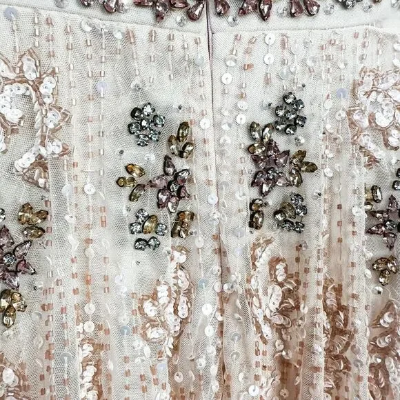 Mac Duggal Embellished Blush Pink Wrap Over Sleeve A-line Gown Dress Size 12 - Picture 14 of 16